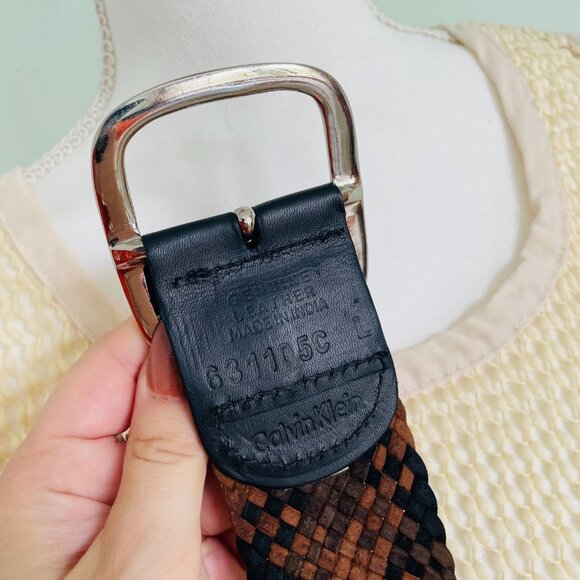 CALVIN KLIEN Woven Suede Leather Belt 43" - Picture 6 of 6